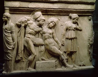 Greek Sarcophagus with a Scene Showing the Battle of the Amazons, c.350BC